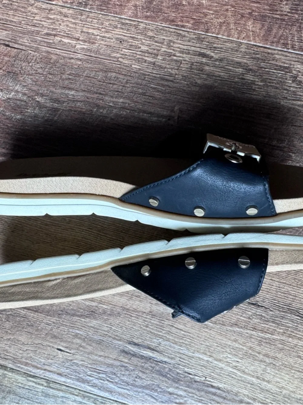 Dr. Scholl’s Life Stride Navy Slip-On Sandals with Decorative Buckle - Picture 7 of 8